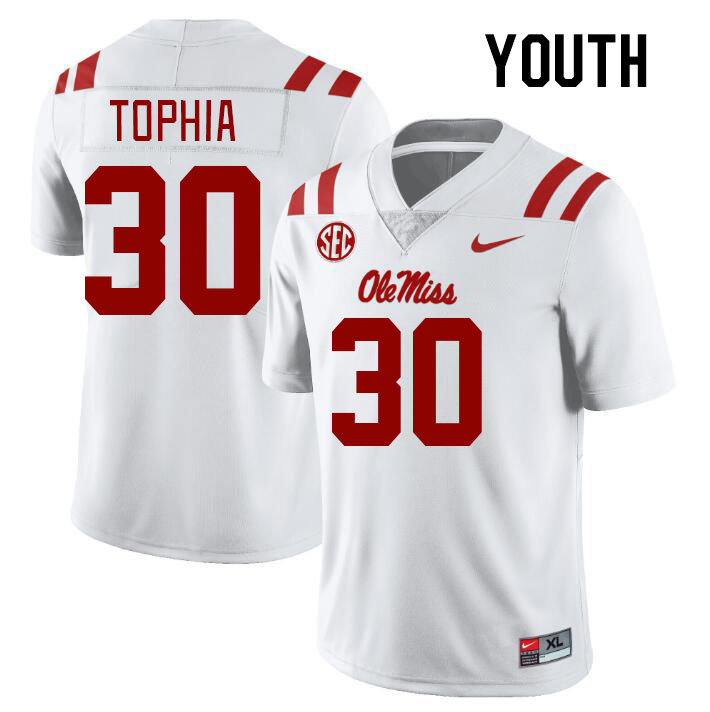 Youth #30 Nagari Tophia Ole Miss Rebels College Football Jerseys Stitched-White